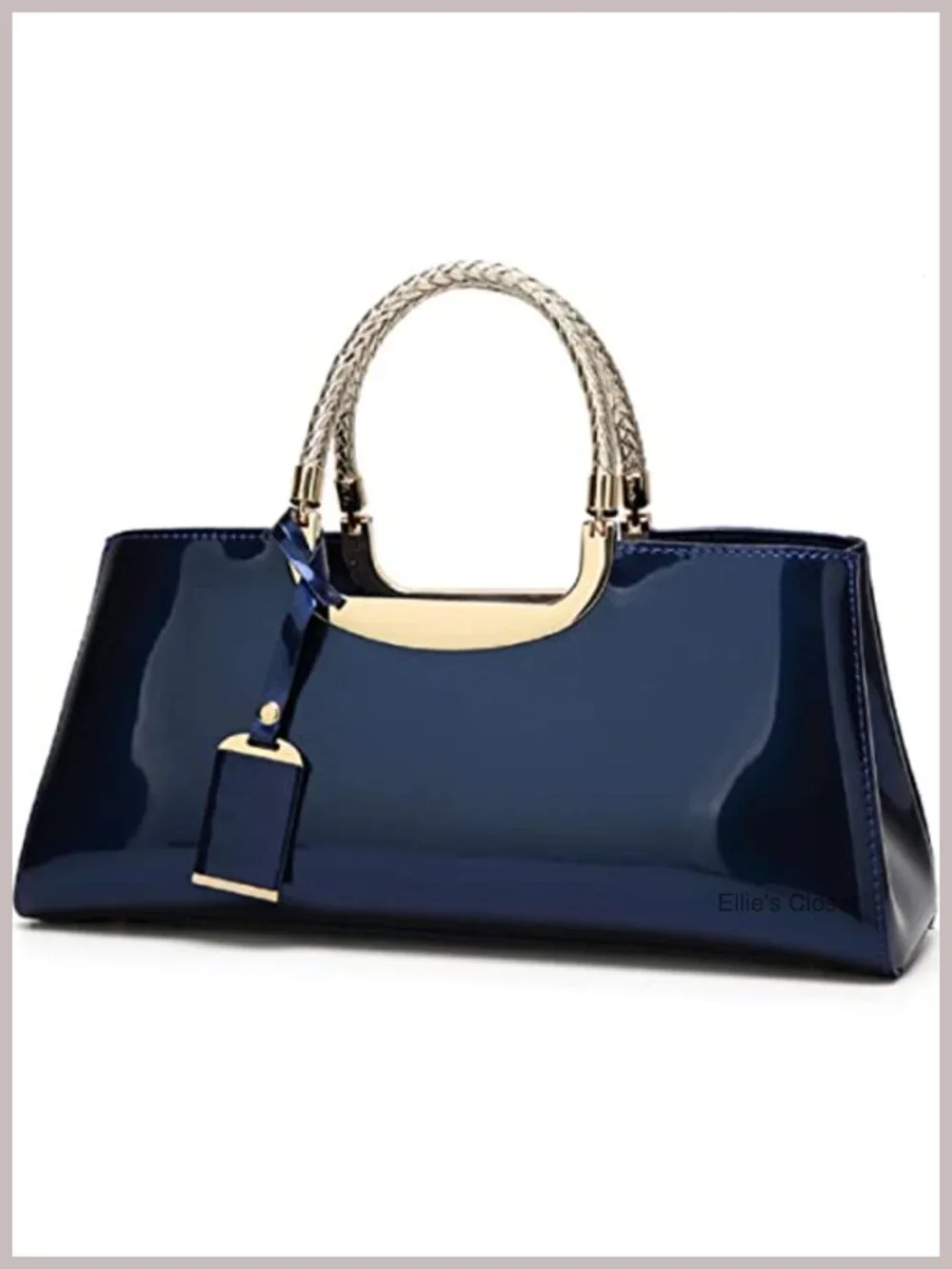 Women Patent Leather Structured Top-Handle Bag Shoulder Tote Evening Purse